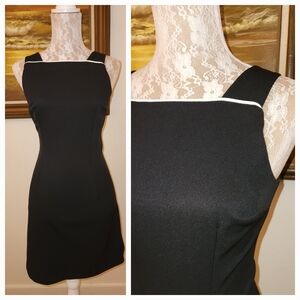 Vintage 1980s 1990s Black Square Neck Sheath Pencil Dress By City Triangles